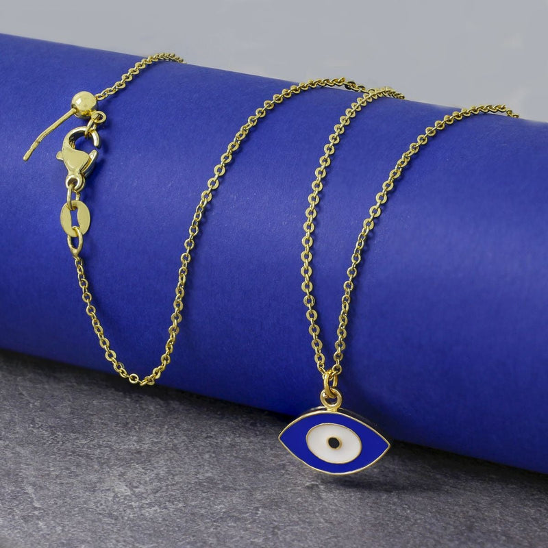 Oval Blue Turkish Evil Eye Nazariya Pendant Chain Necklace For Women