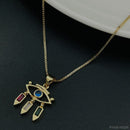 Copper With American Diamonds Enamel Black Gold Gold Evil Eye Pendant For Women Girls