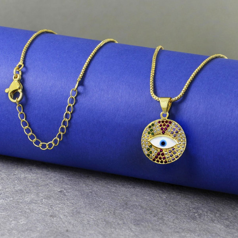 Round Evil Eye Multicolor Necklace Pendant Chain