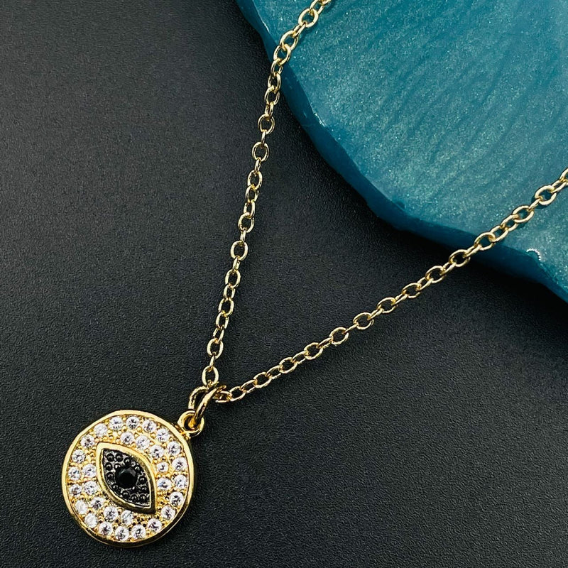 Copper With American Diamonds Crystals Black Gold Gold Evil Eye Pendant For Women Girls