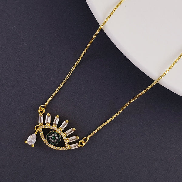 Drop Evil Eye Eyelash Gold Copper Necklace Pendant Chain For Women