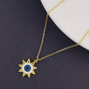 Sun Evil Eye Gold Blue Brass Pendant Chain For Women