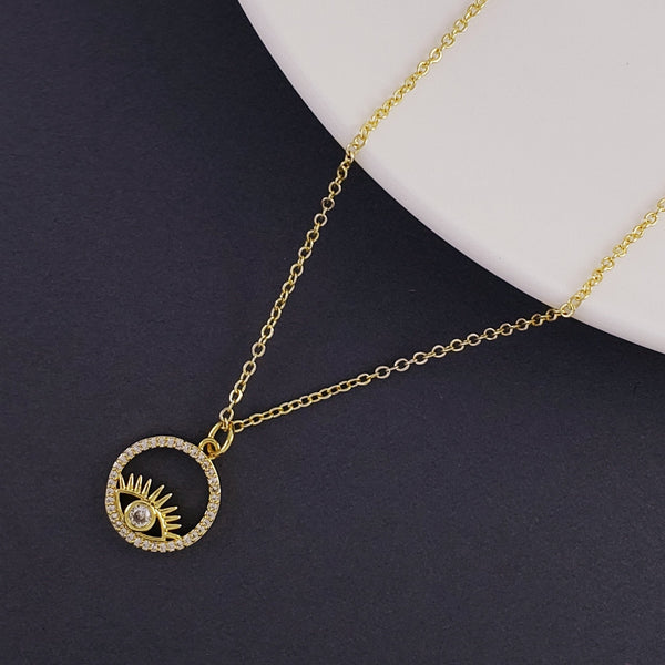 Evil Eye Eyelash Gold Brass Pendant Chain For Women