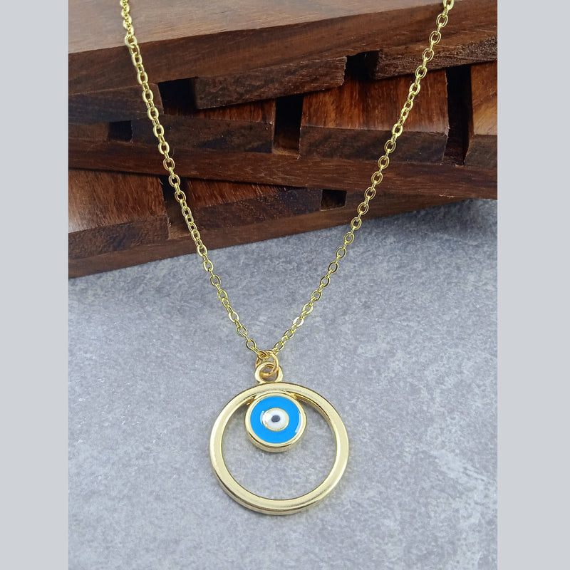 Round Evil Eye Brass Blue Enamel Pendant Chain Necklace For Women