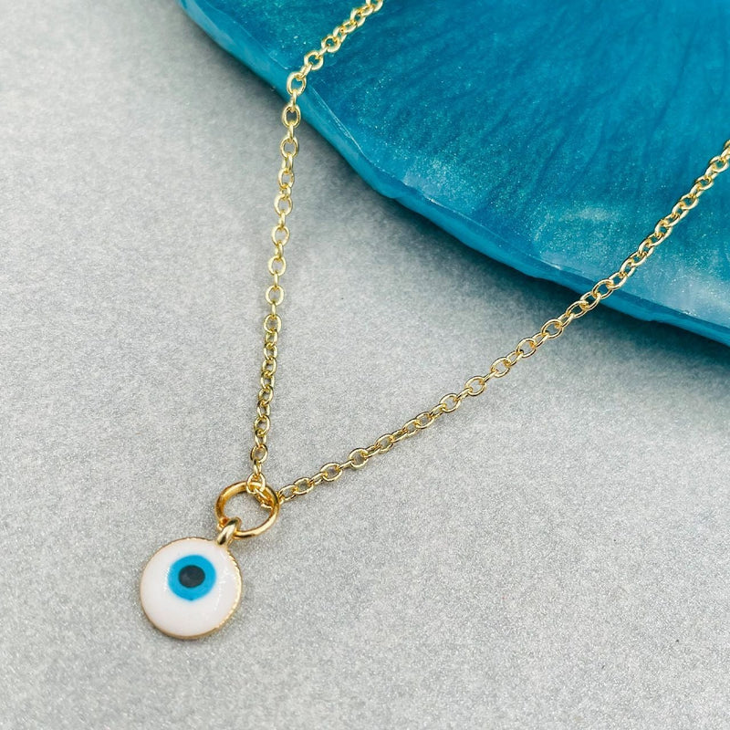 Brass Enamel White Gold Evil Eye Necklace Pendant Chain For Women Girls