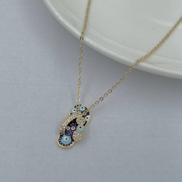 Evil Eye Footwear Gold Blue Copper American Diamond Necklace Pendant Chain For Women