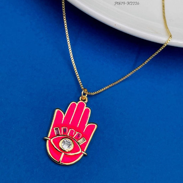 Copper Enamel Cubic Zirconia Dark Pink Gold Evil Eye Necklace Pendant Chain For Women Girls