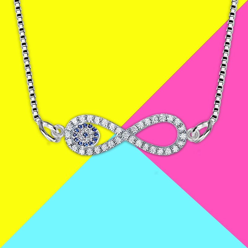 Infinity Turkish Evil Eye American Diamond Silver Necklace Pendant Chain