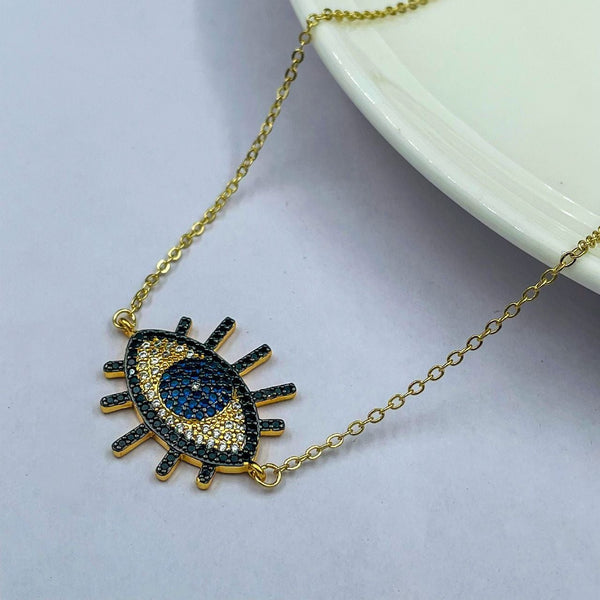 Copper Cubic Zirconia Crystal Gold Black Blue Evil Eye Pendant For Women Girls