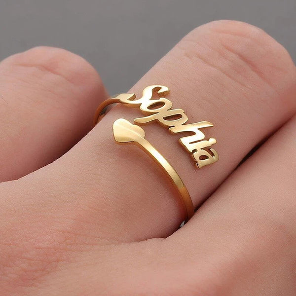 Customized Heart Name Ring - Adjustable