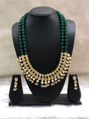 Two Stranded Green Jade Kundan Stone Necklace Set-FASHION KIDA-Fashion Kida