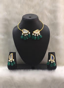 Tear Drop Green and Gold Choker Necklace Set-FASHION KIDA-Fashion Kida
