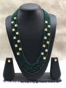 Dark Green Gold Kundan Gemstone Necklace Set-FASHION KIDA-Fashion Kida