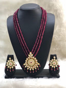 Three Stranded Maroon Kundan Necklace Set-FASHION KIDA-Fashion Kida