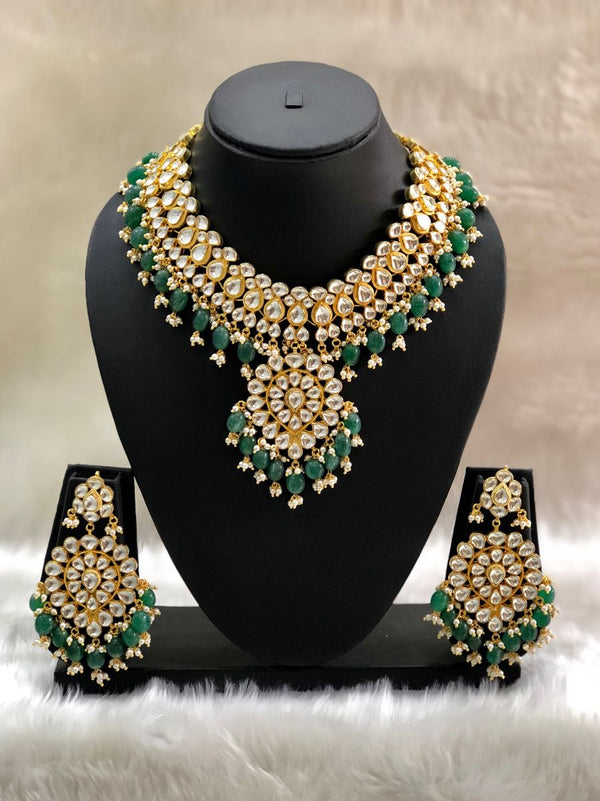 Mesmerizing Heavy Gemstone Beaded Kundan Necklace Set-FASHION KIDA-Fashion Kida