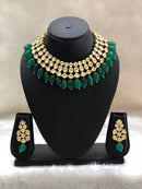 Emerald Green Semi-Precious Kundan Neckalce Set-FASHION KIDA-Fashion Kida