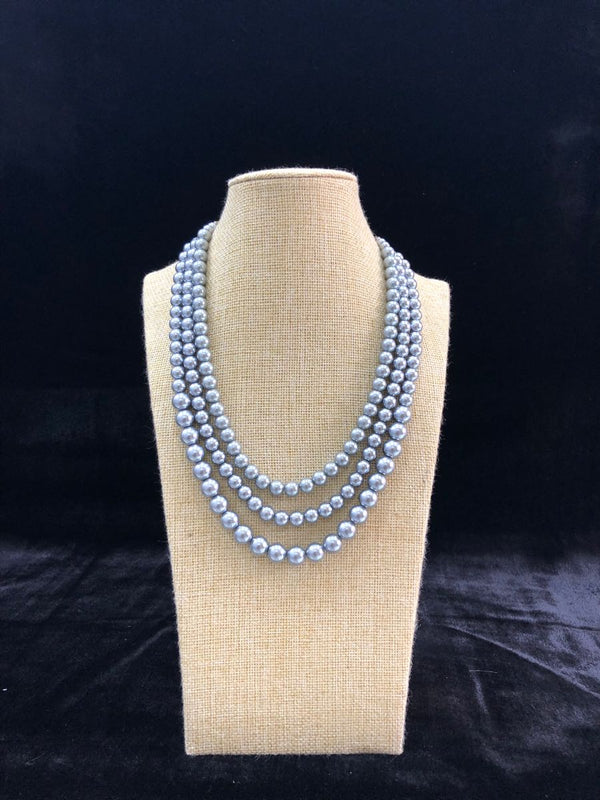 Multi Stranded Silver Pearl Necklace