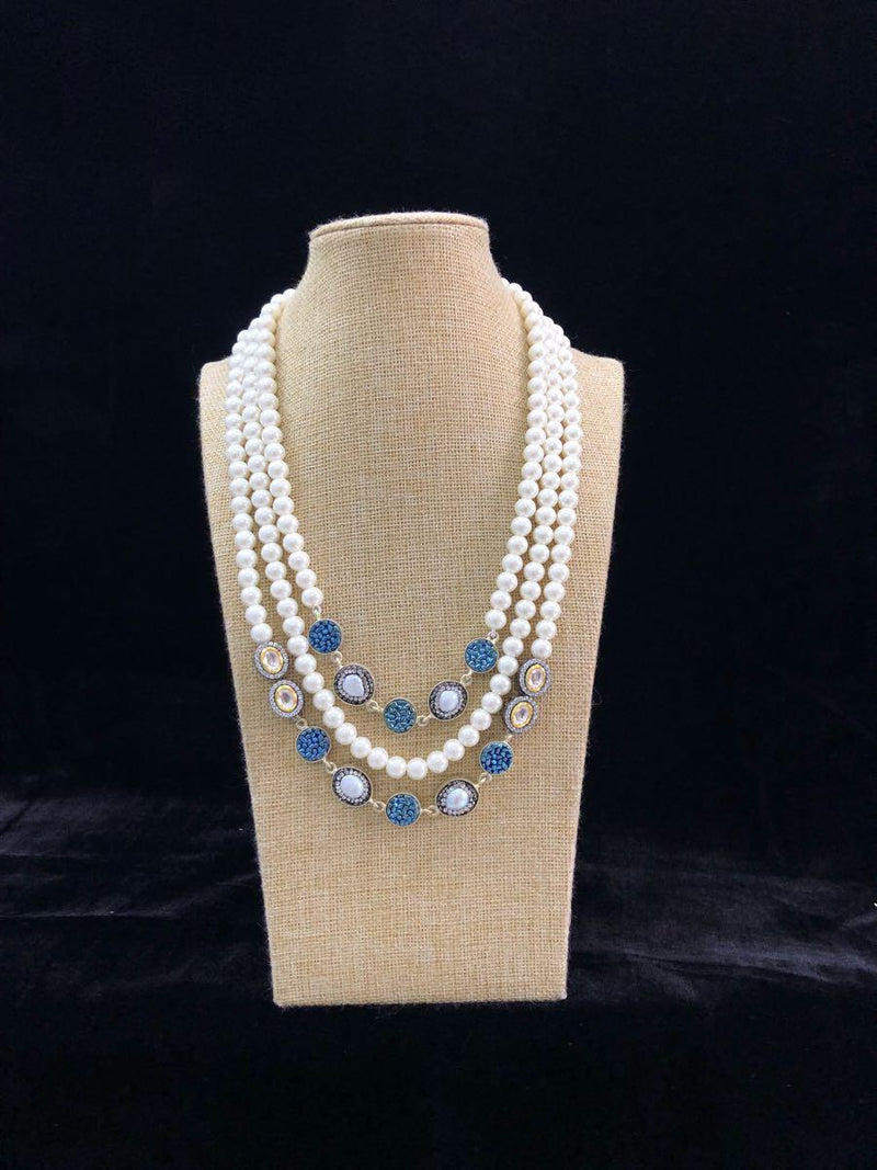 Blue Multicolor Pearl Decorative Necklace-FASHION KIDA-Fashion Kida