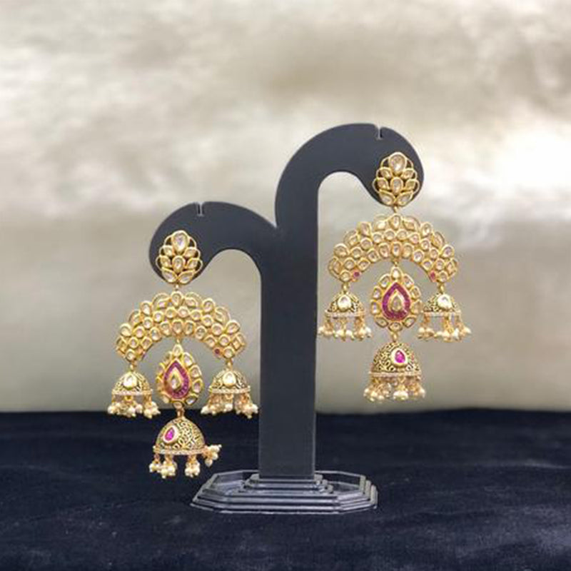 Heavy Kundan Ruby Gold Plated Earrings