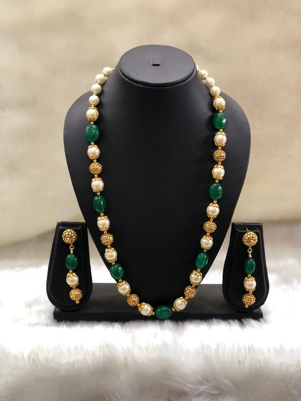 Rajasthani Beads Traditional Green Necklace Set with Earrings