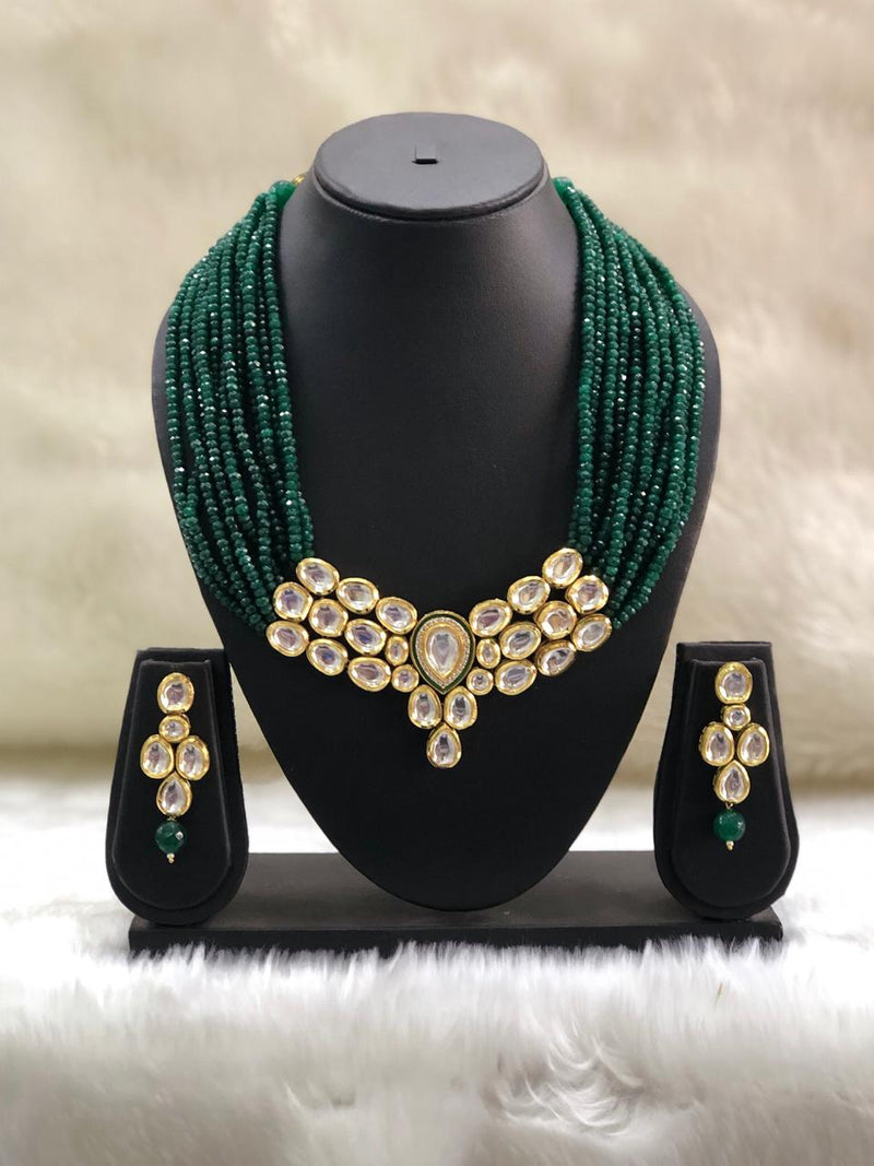 Embellished Kundan Green Beaded Necklace Set-FASHION KIDA-Fashion Kida