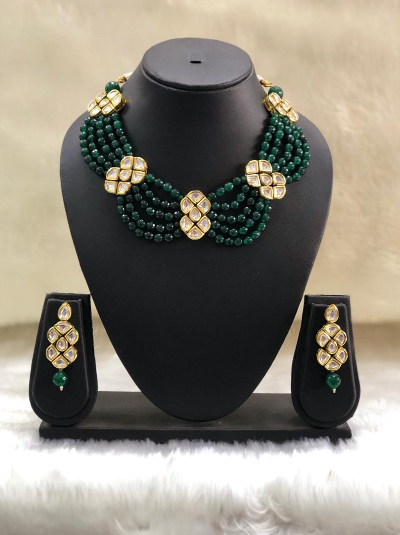 Layered Kundan Choker Green Necklace Set-FASHION KIDA-Fashion Kida