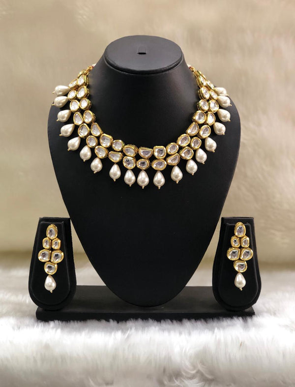 White Pearl Kundan Pearl Necklace-FASHION KIDA-Fashion Kida