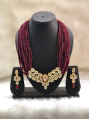 Multiline Maroon Kundan Necklace Set-FASHION KIDA-Fashion Kida Multiline Maroon Kundan Necklace Set