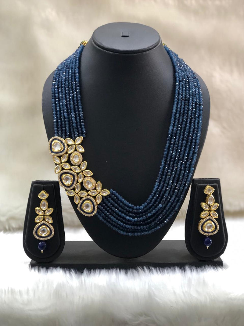 Blue Beaded Centric Pendant Necklace Set-FASHION KIDA-Fashion Kida
