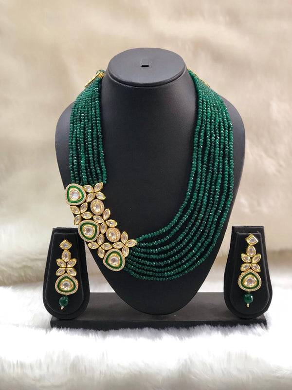 Green Beaded Kundan Necklace Set