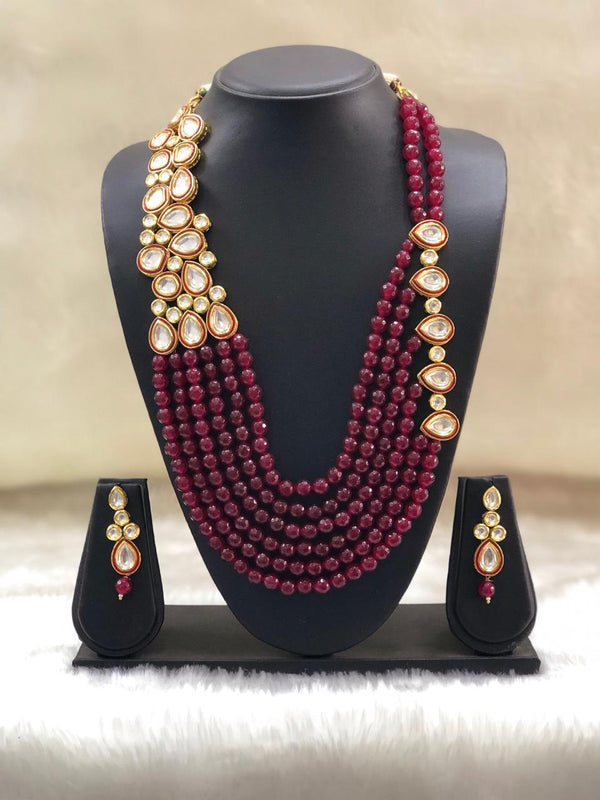 Stunning Maroon Kundan Necklace-set