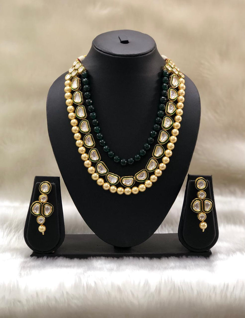 Emerald Green Three Stranded Necklace set