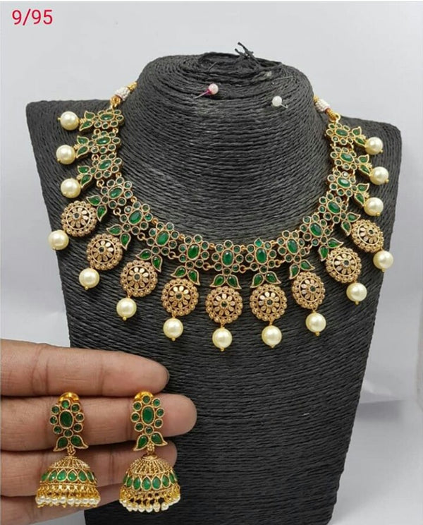 Green Pearl Polki Necklace Set