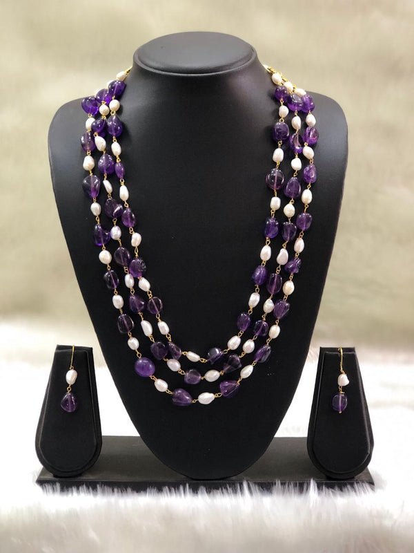 Purple Seed Beads and Baroque Necklace Set