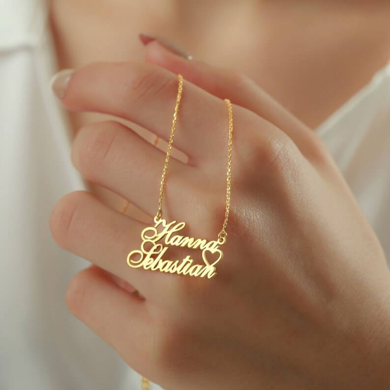 Dazzling Two Name Necklace With Heart