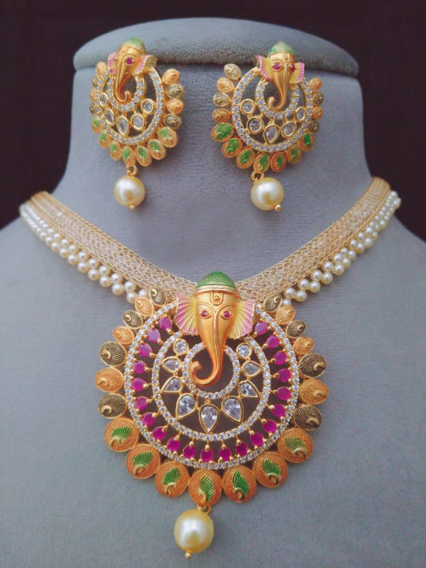 Ethnic Designer Ganpati Bappa Necklace Set
