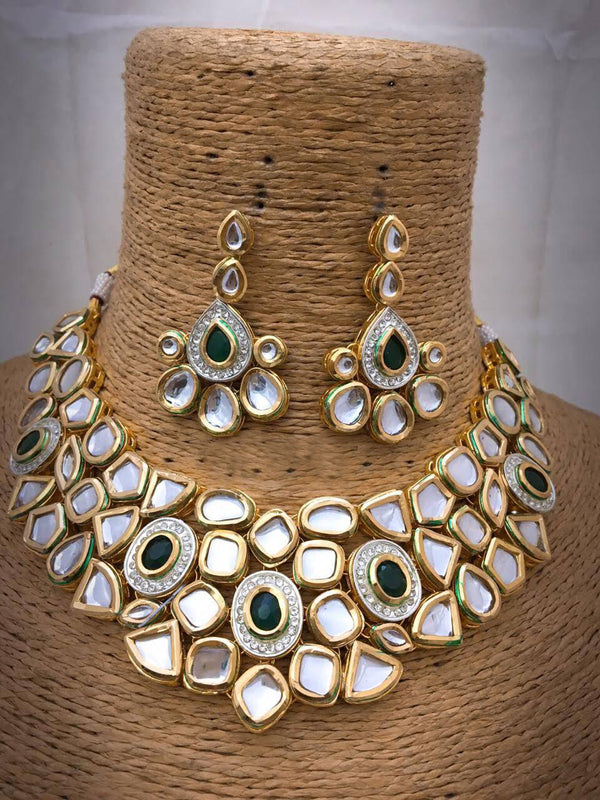Tapered  Gillitered Kundan Necklace Set