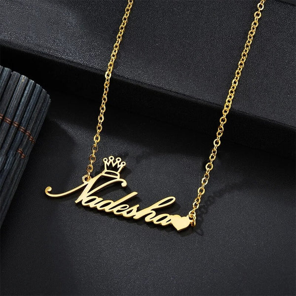 Designer Crown With Heart Name Pendant Necklace
