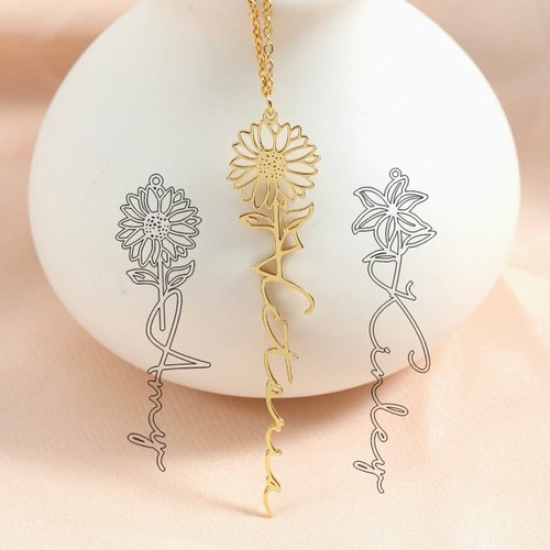 Fashionable Birth Flower Name Necklace