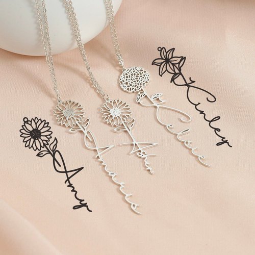 Fashionable Birth Flower Name Necklace