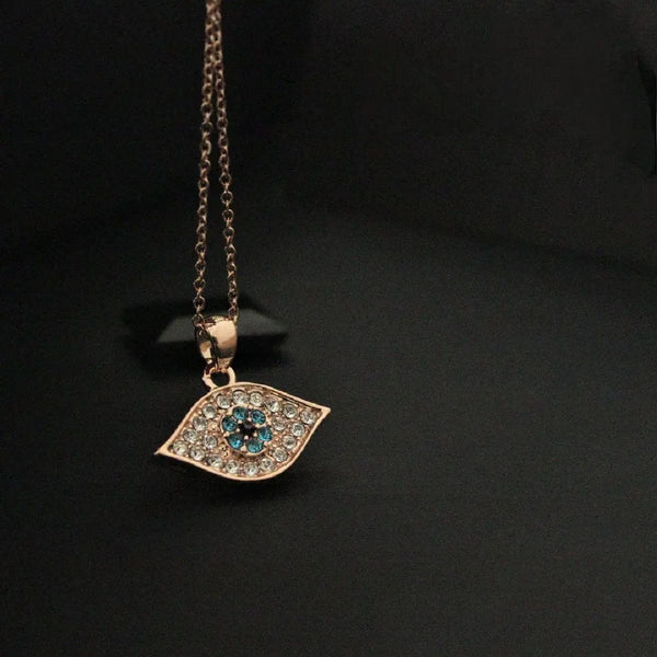 Copper Rose Gold Cubic Zirconia Evil Eye Pendant Chain For Women