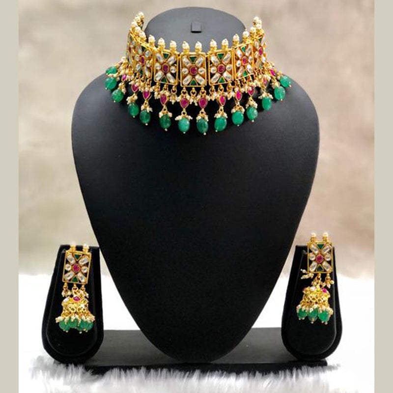 Ruby Pink and Green Choker Kundan Neckalce Set