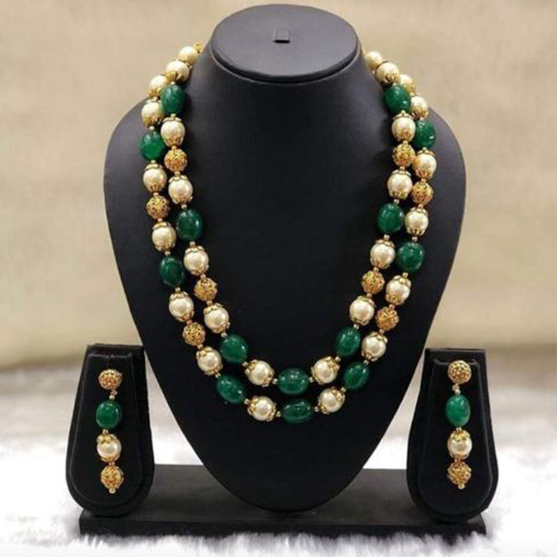 Two Stranded Green Pearl Necklace Set