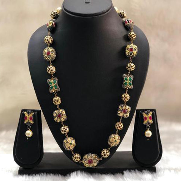 Studded  Green and Ruby Meena Work Necklace Set