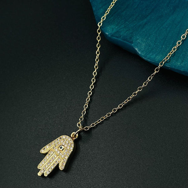 Copper With American Diamonds Crystals Gold Gold Hamsa Pendant For Women Girls
