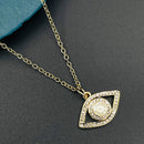 Copper With American Diamonds Pearls White Gold Gold Evil Eye Pendant For Women Girls