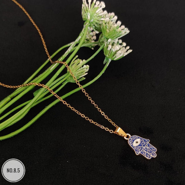 Copper Evil Eye Hamsa Enamel Blue Gold Necklace Pendant Chain For Women