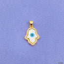 Copper Cubic Zirconia Gold Blue Evil Eye Hamsa Necklace Pendant Chain