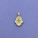 Copper Cubic Zirconia Gold Blue Evil Eye Hamsa Necklace Pendant Chain