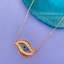 Copper Cubic Zirconia Rose Gold Leaf Evil Eye Pendant Chain Women Girl